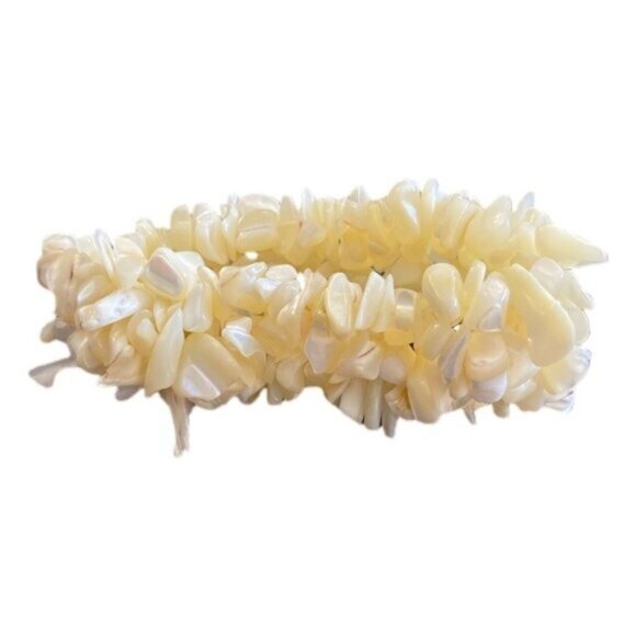 VTG Sea Shell Iridescent Pearl Bracelet Womens Pull On Elastic Summer Resortwear - Picture 3 of 4